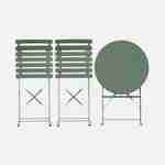 2-seater foldable thermo-lacquered steel bistro garden table with chairs, Ø60cm - Emilia - Sage green Photo6