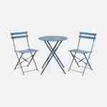 2-seater foldable thermo-lacquered steel bistro garden table with chairs, Ø60cm - Emilia - Grey blue Photo2