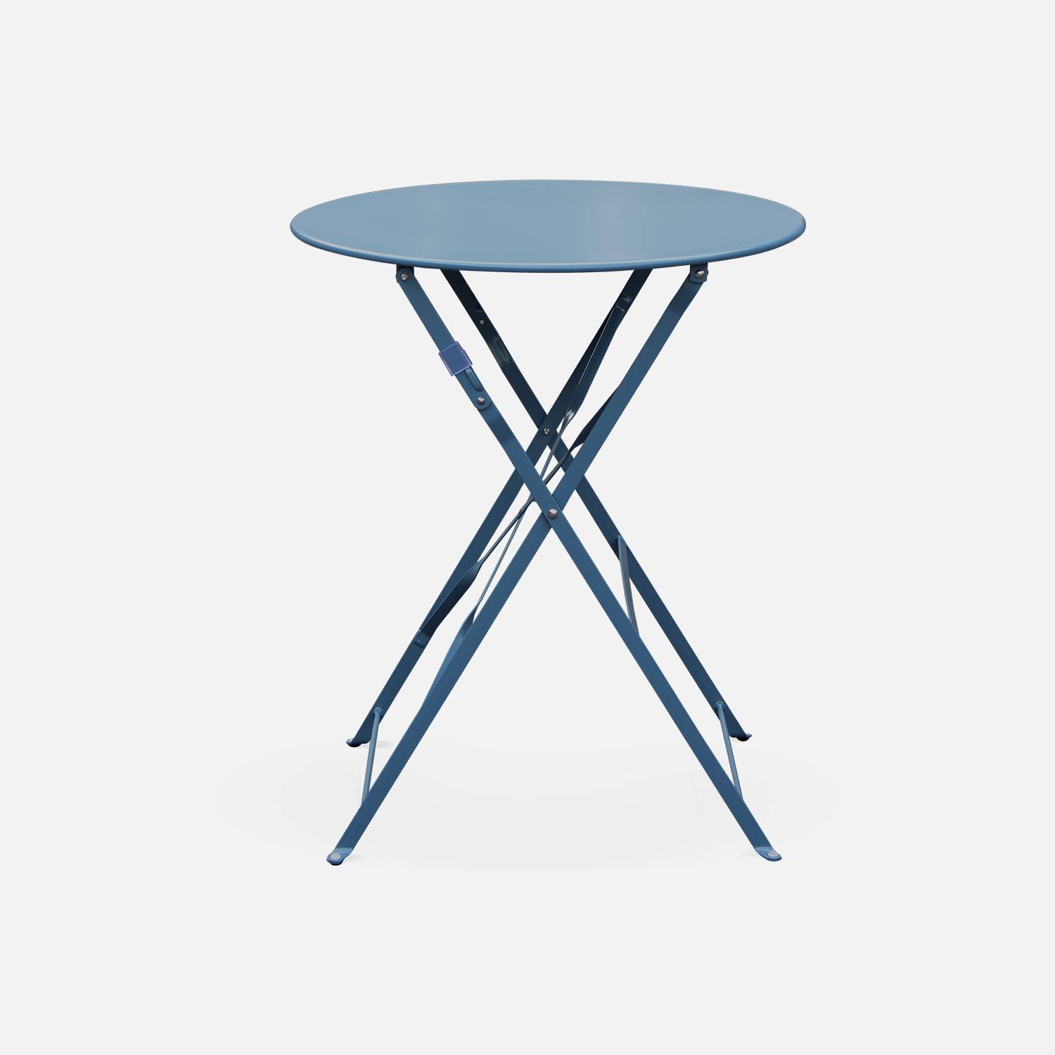 2-seater foldable thermo-lacquered steel bistro garden table with chairs, Ø60cm - Emilia - Grey blue,sweeek,Photo3