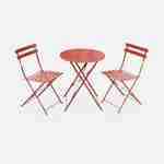 2-seater foldable thermo-lacquered steel bistro garden table with chairs, Ø60cm - Emilia - Terracotta Photo2