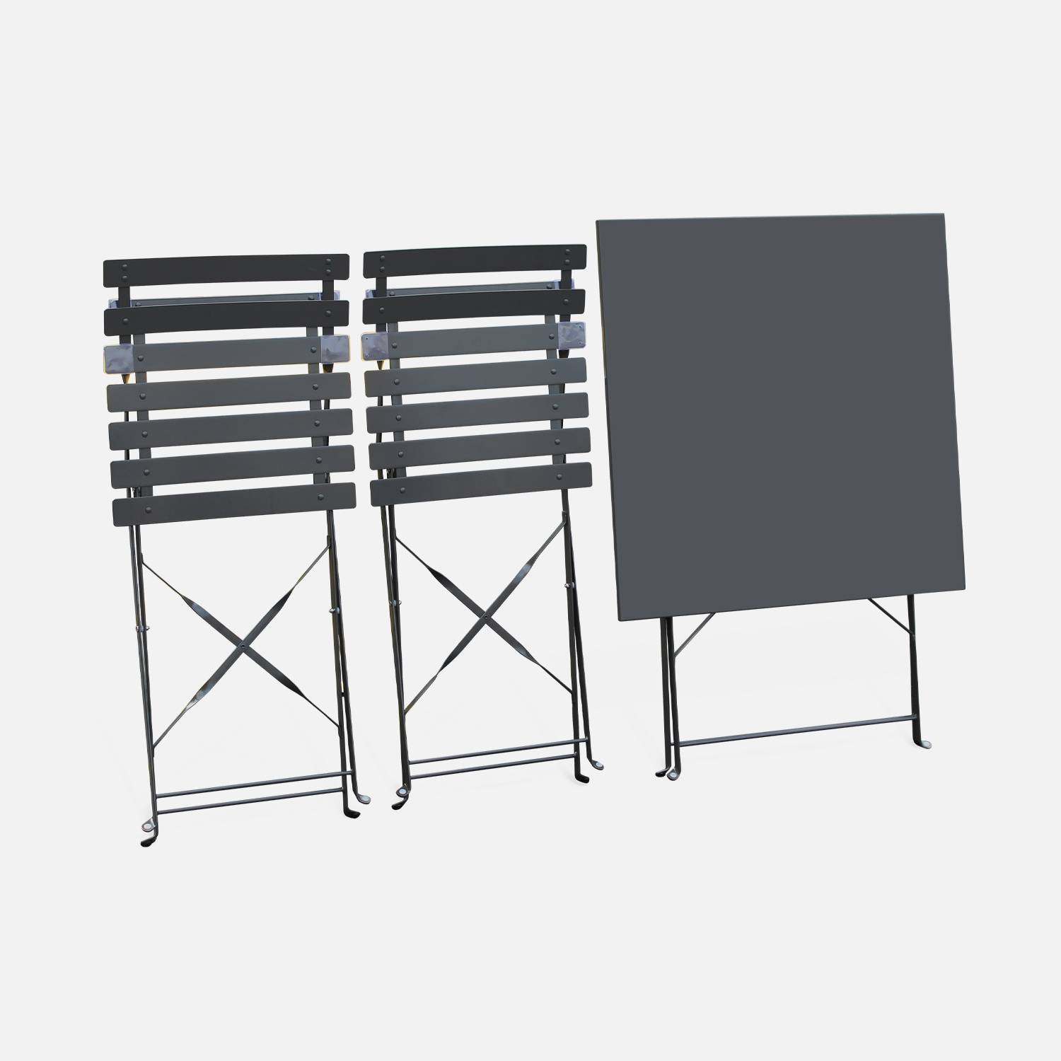 Emilia - Bistroset - 2 inklapbare stoelen en een vierkante tafel 70x70 van gepoedercoat staal  – Antraciet,sweeek,Photo6