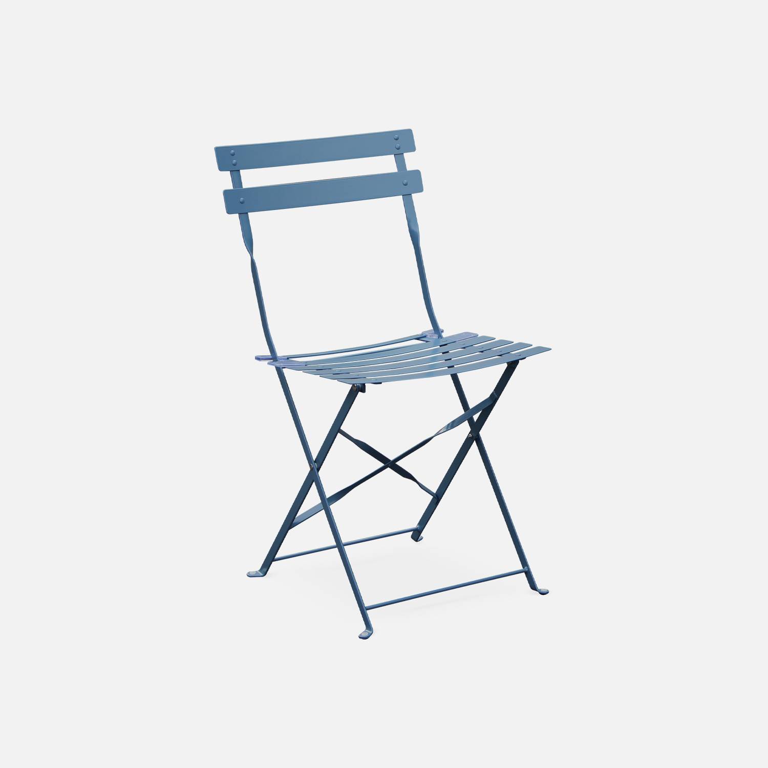 Set da giardino, bar bistrot, pieghevole - modello: Emilia, quadrato, colore: Blu grigio - Tavolo quadrato, dimensioni: 70x70cm, con due sedie pieghevoli, acciaio termolaccato, sedie con lame curve,sweeek,Photo4