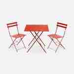 2-seater foldable thermo-lacquered steel bistro garden table with chairs, 70x70cm - Emilia - Terracotta Photo2