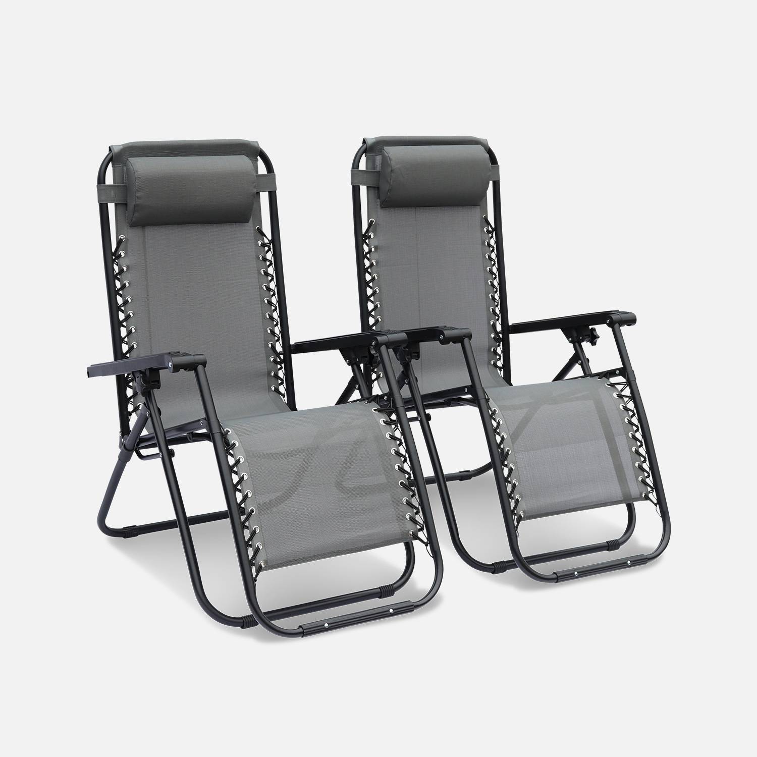2 textilene reclining chairs - foldable, multi-position - Patrick - Anthracite Photo3