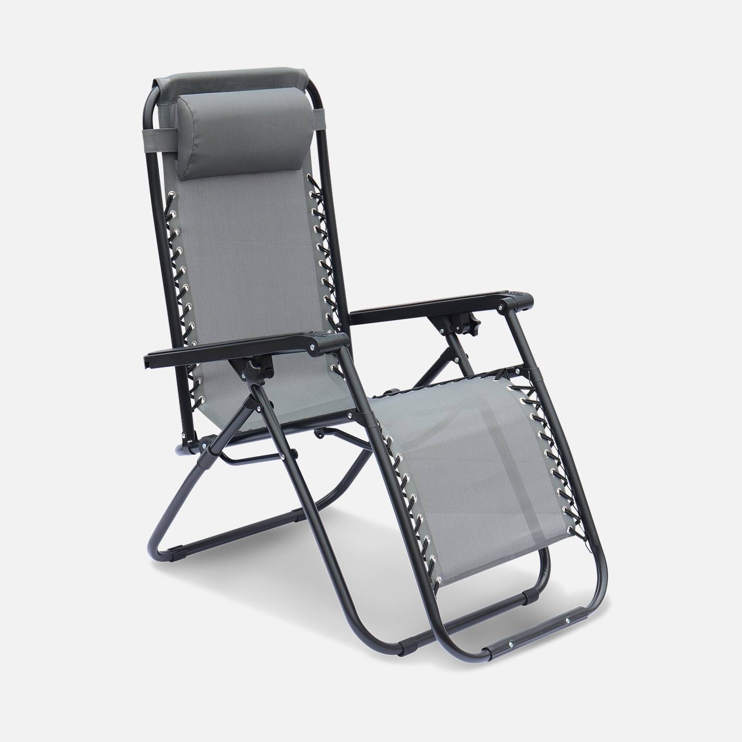2 textilene reclining chairs - foldable, multi-position - Patrick - Anthracite,sweeek,Photo4