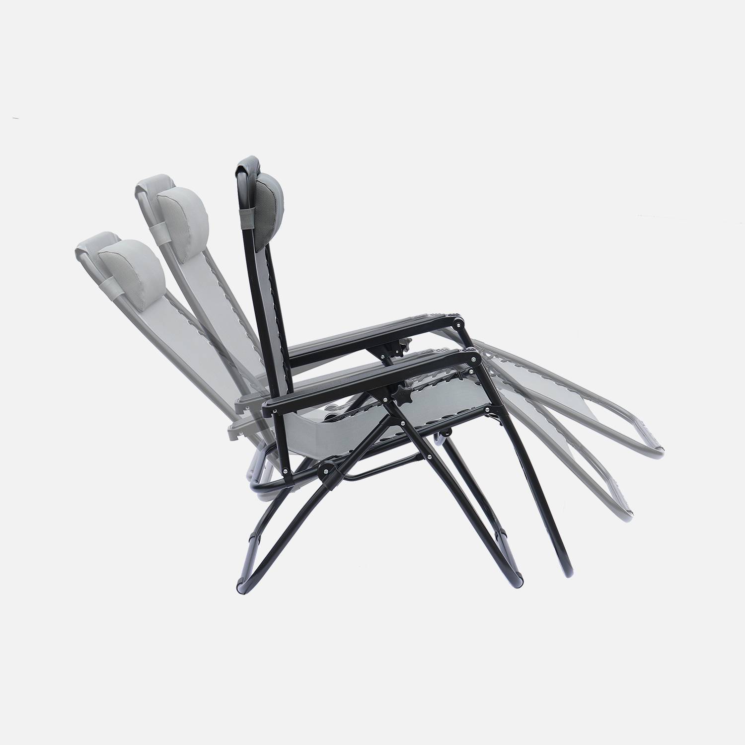 Lot de 2 fauteuils relax – Patrick – Textilène, pliables, multi-positions, gris Photo8