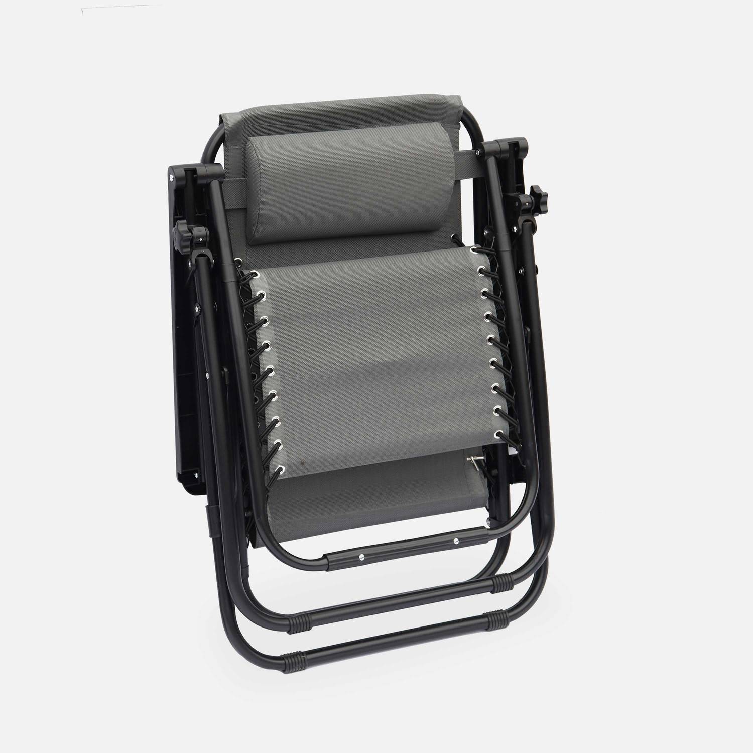 Lot de 2 fauteuils relax – Patrick – Textilène, pliables, multi-positions, gris Photo7