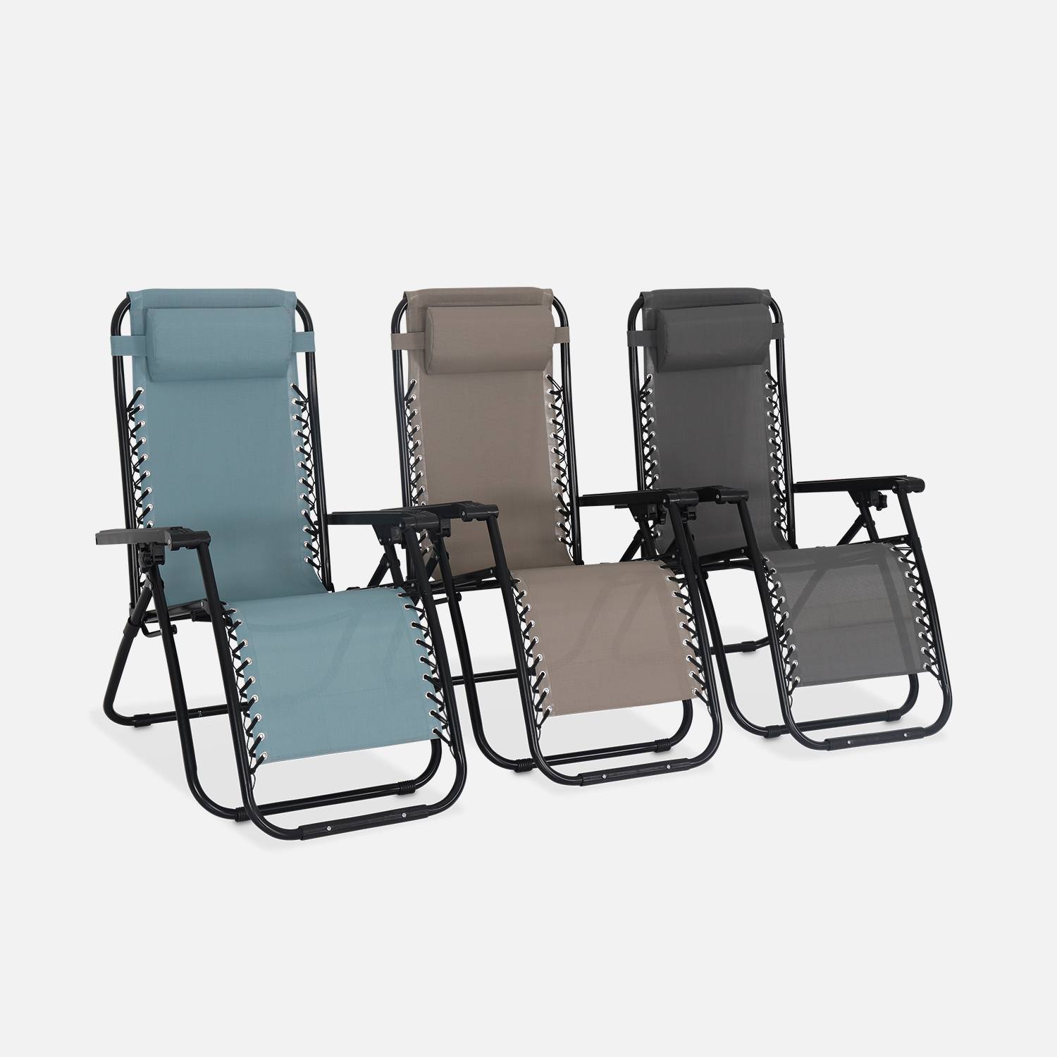 Set di 2 poltrone reclinabili - Patrick - Textilene, pieghevole, multiposizione, colore talpa,sweeek,Photo7