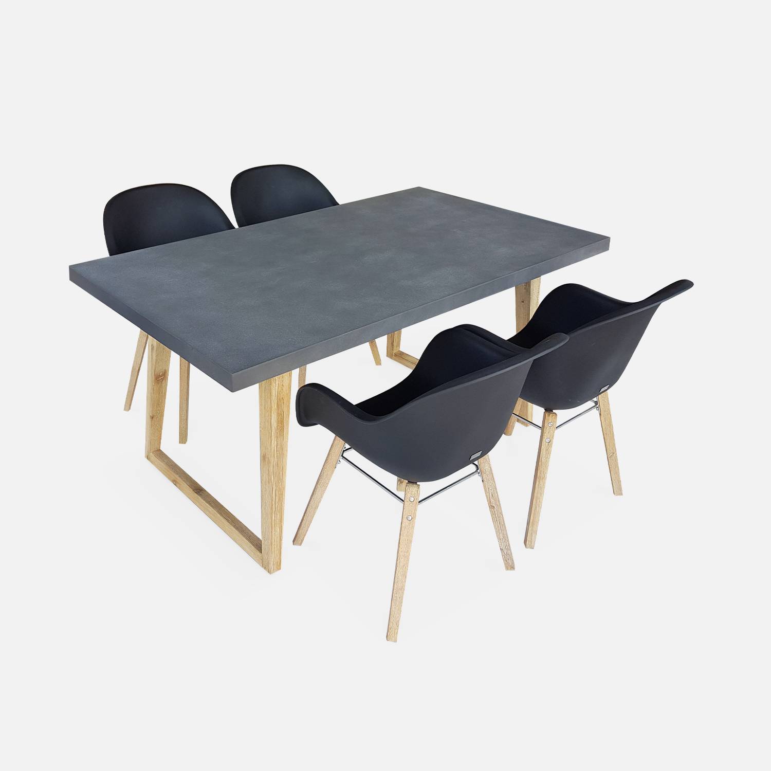 Table de jardin en fibre de ciment 160 cm BORNEO et 4 fauteuils scandinaves CELEBES anthracite Photo1