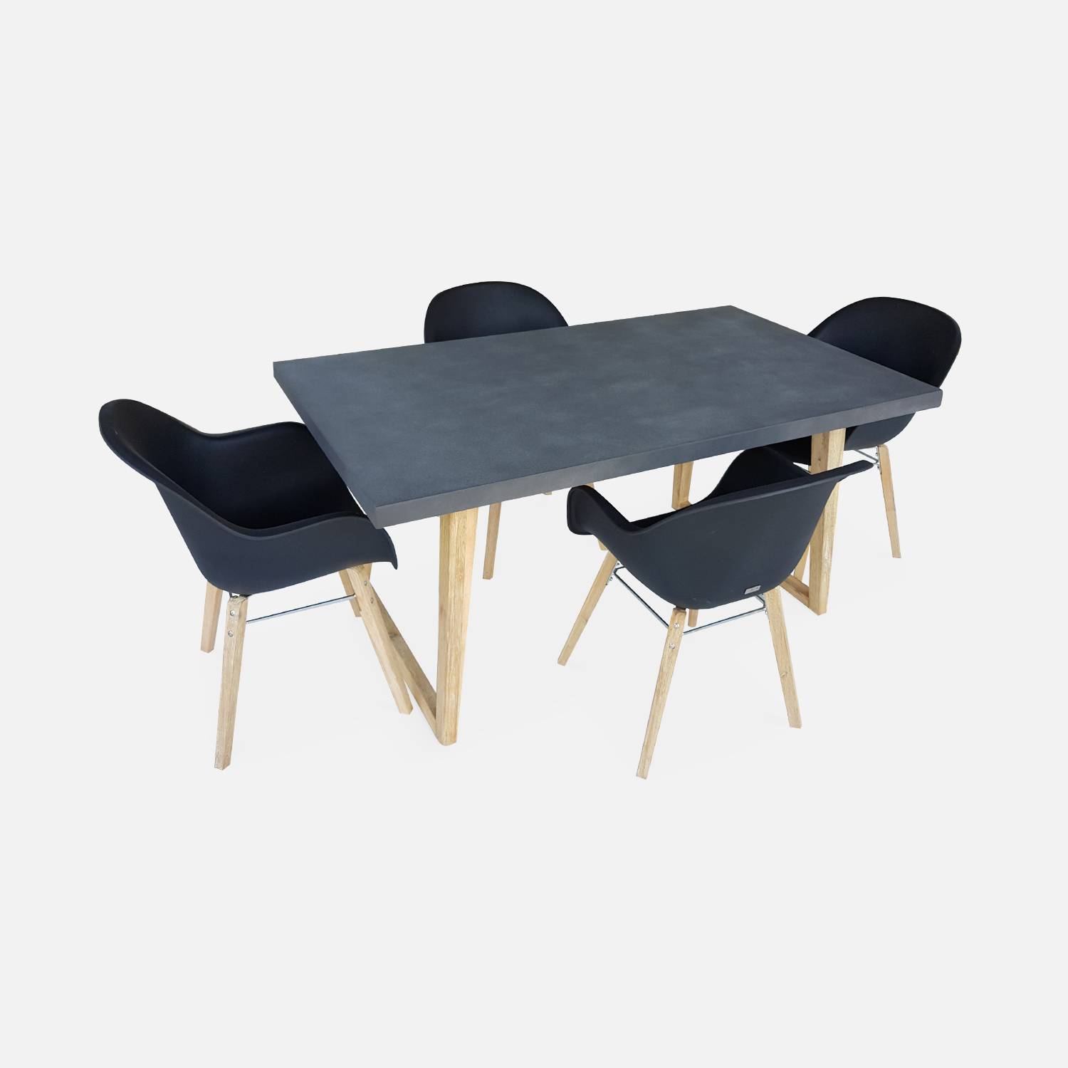 Table de jardin en fibre de ciment 160 cm BORNEO et 4 fauteuils scandinaves CELEBES anthracite Photo2