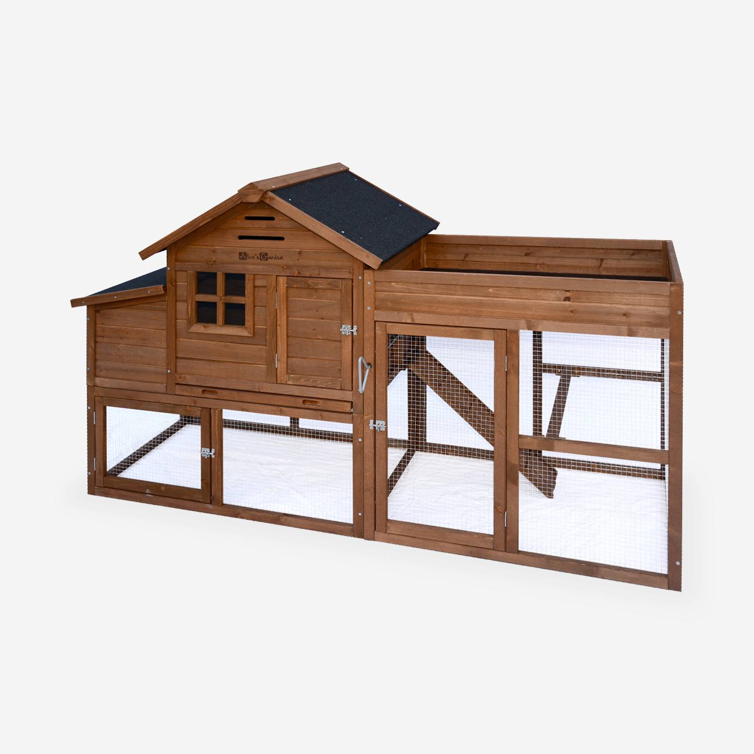 Wooden chicken coop - for 3 chickens, with enclosure and integrated planter - Campine - Wood colour,sweeek,Photo1