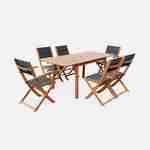 6-seater garden dining set, extendable 120-180cm FSC-eucalyptus wooden table, 4 chairs and 2 armchairs - Almeria 6 - Black textilene seats Photo3