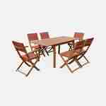 6-seater garden dining set, extendable 120-180cm FSC-eucalyptus wooden table, 4 chairs and 2 armchairs - Almeria 6 - Terracotta textilene seats Photo3