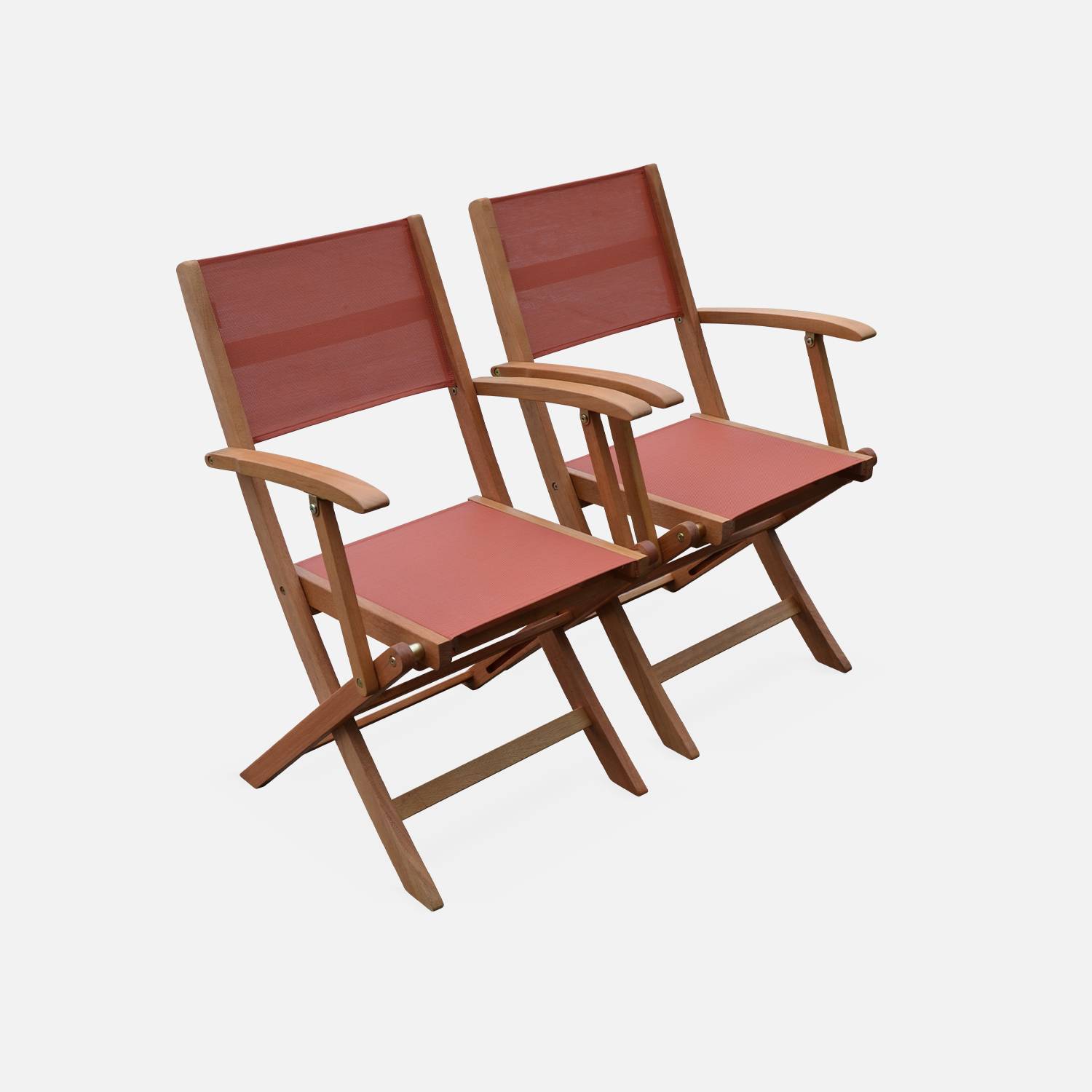 Conjunto de mobiliário de jardim extensível em madeira - Almeria - mesa extensível de 120/180 cm, 2 cadeirões e 4 cadeiras, em madeira de eucalipto FSC oleada e textilene de terracota Photo6