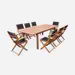 8-seater garden dining set, extendable 180-240cm FSC-eucalyptus wooden table, 6 chairs and 2 armchairs - Almeria 8 - Black textilene seats Photo1