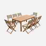 Salon de jardin en bois extensible - Almeria - Grande table 180/240cm avec rallonge, 2 fauteuils et 6 chaises, en bois d'Eucalyptus FSC huilé et textilène gris taupe Photo4