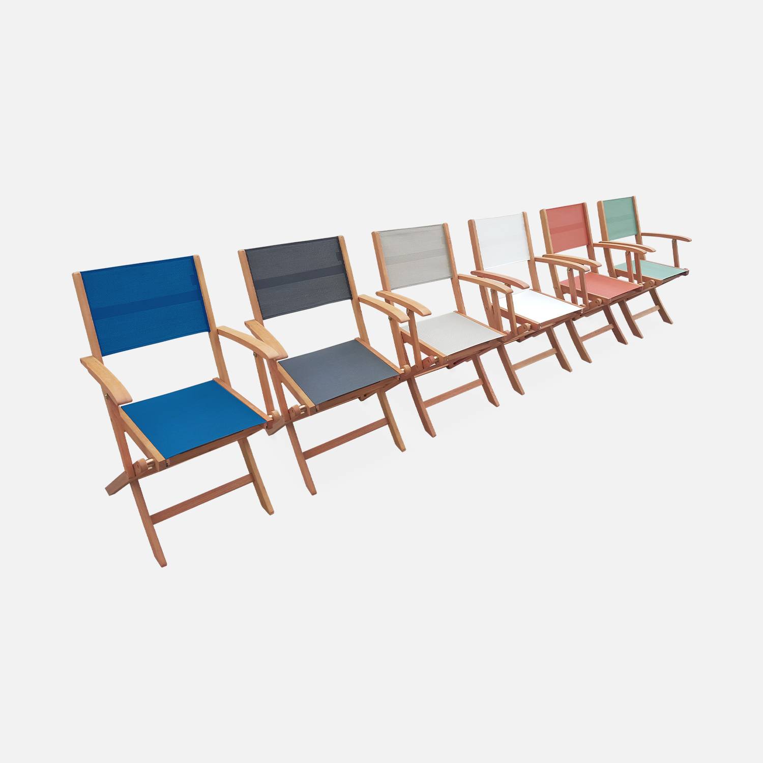 8-seater garden dining set, extendable 180-240cm FSC-eucalyptus wooden table, 6 chairs and 2 armchairs - Almeria 8 - Grey textilene seats,sweeek,Photo8