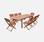 Gartengarnitur: Almeria-Holz, großer rechteckiger Tisch 180-240cm, 2 Sessel/6 Stühle (FSC-Eukalyptus) -Textilene Terrakottafarben | sweeek