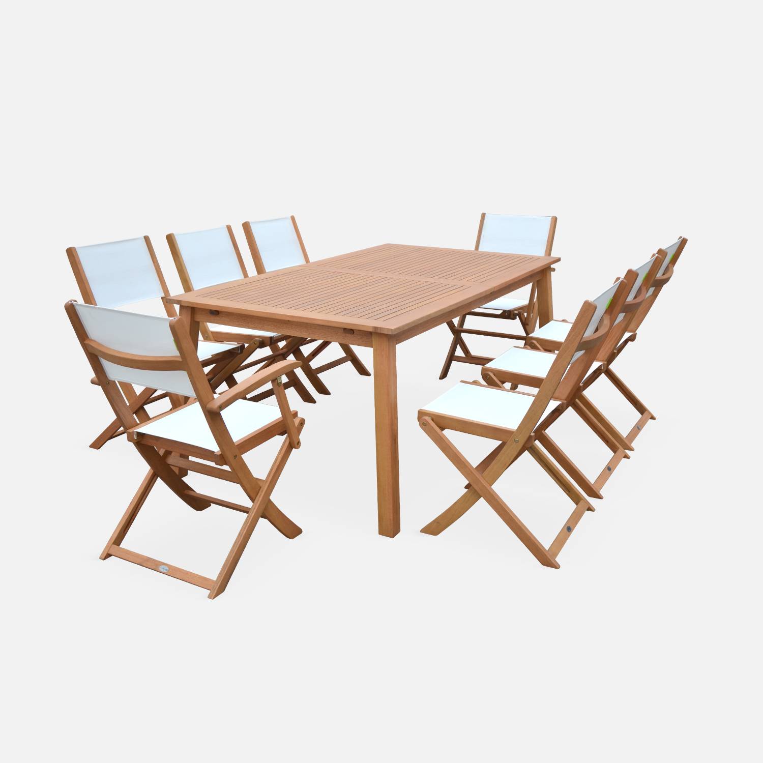 Tavolo da terrazza, Set da giardino, Legno & Textilene Bianco, Eucalipto, Estensibile 180/ 240 cm - 8 posti a sedere Photo4