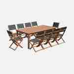 10-seater garden dining set, extendable 200-300cm FSC-eucalyptus wooden table, 8 chairs and 2 armchairs - Almeria 10 - Anthracite textilene seats Photo4