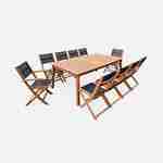 10-seater garden dining set, extendable 200-300cm FSC-eucalyptus wooden table, 8 chairs and 2 armchairs - Almeria 10 - Black textilene seats Photo4