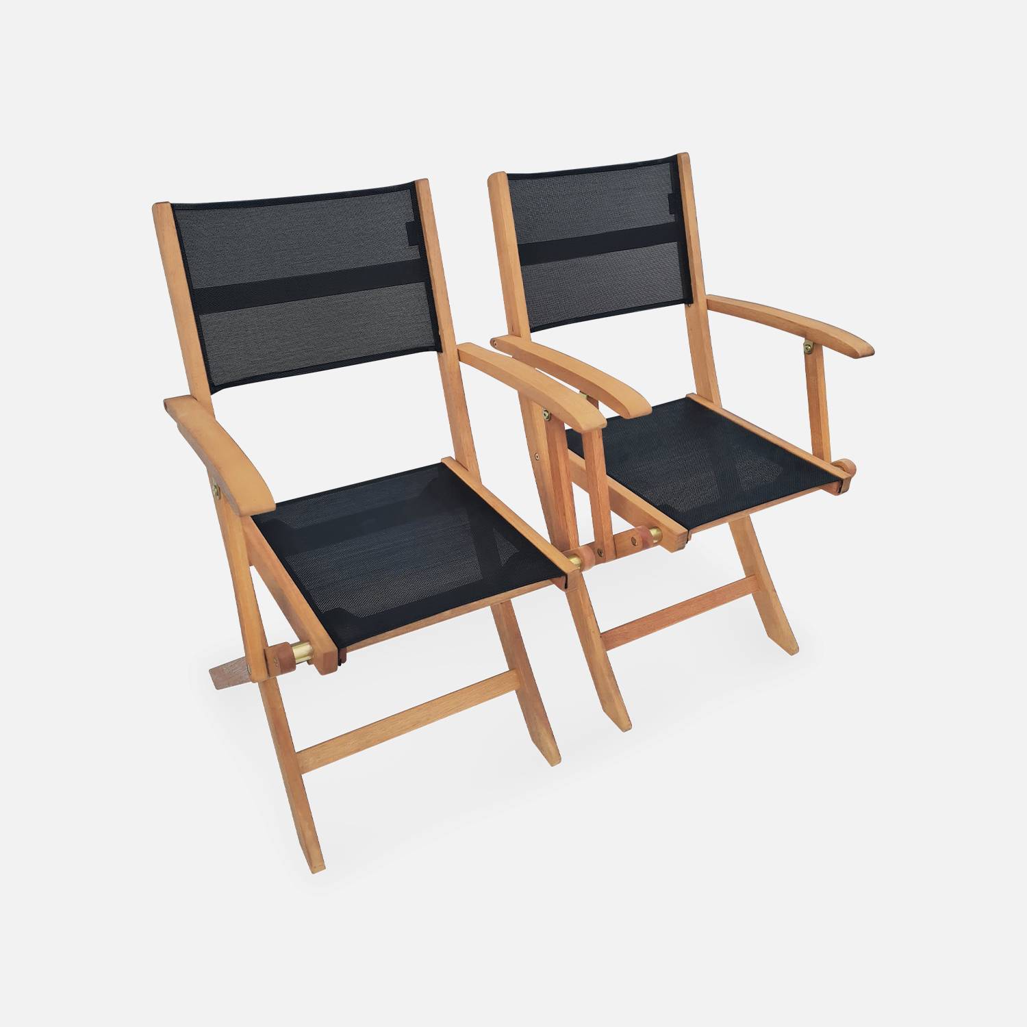 10-seater garden dining set, extendable 200-300cm FSC-eucalyptus wooden table, 8 chairs and 2 armchairs - Almeria 10 - Black textilene seats Photo6