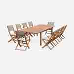 10-seater garden dining set, extendable 200-300cm FSC-eucalyptus wooden table, 8 chairs and 2 armchairs - Almeria 10 - Grey textilene seats Photo3