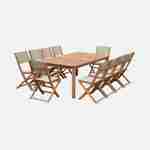 10-seater garden dining set, extendable 200-300cm FSC-eucalyptus wooden table, 8 chairs and 2 armchairs - Almeria 10 - Grey textilene seats Photo4