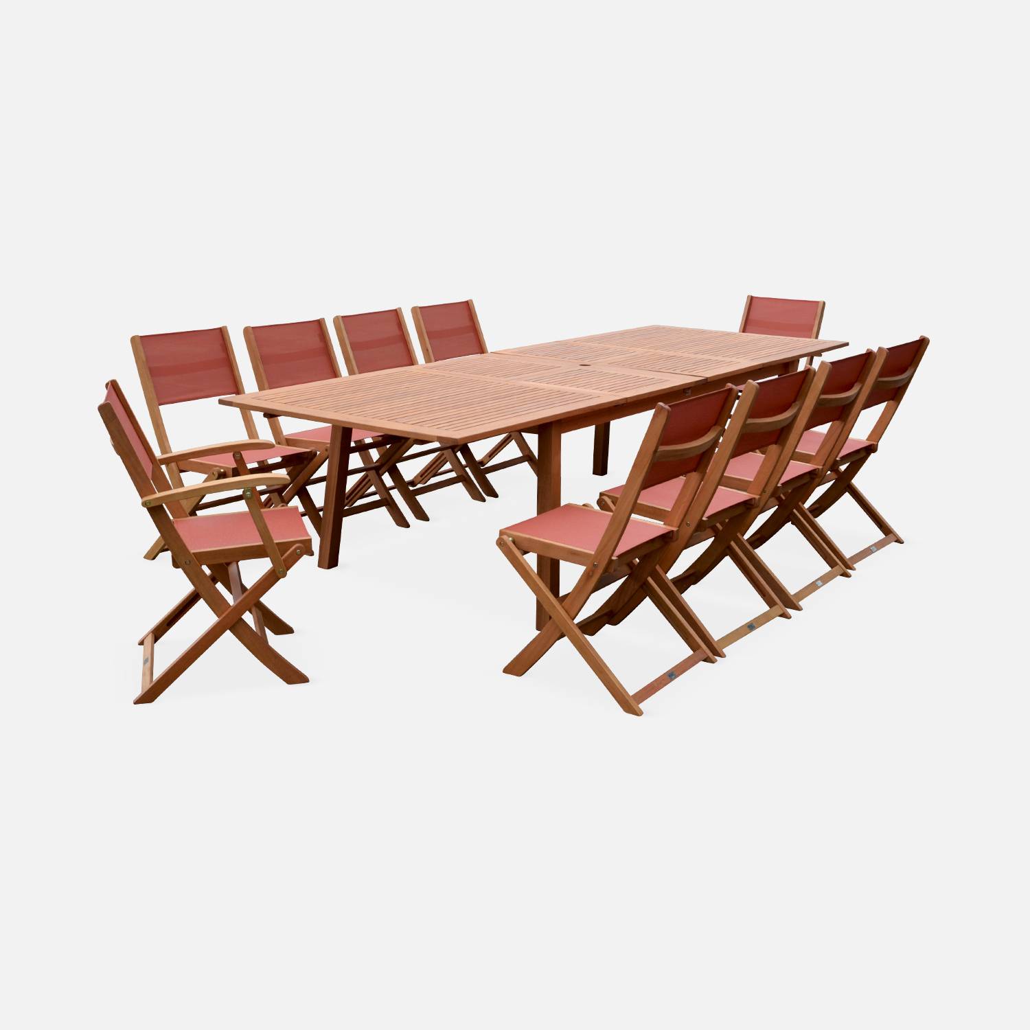 10 seater extendable table and chairs set in FSC eucalyptus, Terracotta | sweeek