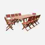 10-seater garden dining set, extendable 200-300cm FSC-eucalyptus wooden table, 8 chairs and 2 armchairs - Almeria 10 - Terracotta textilene seats Photo2