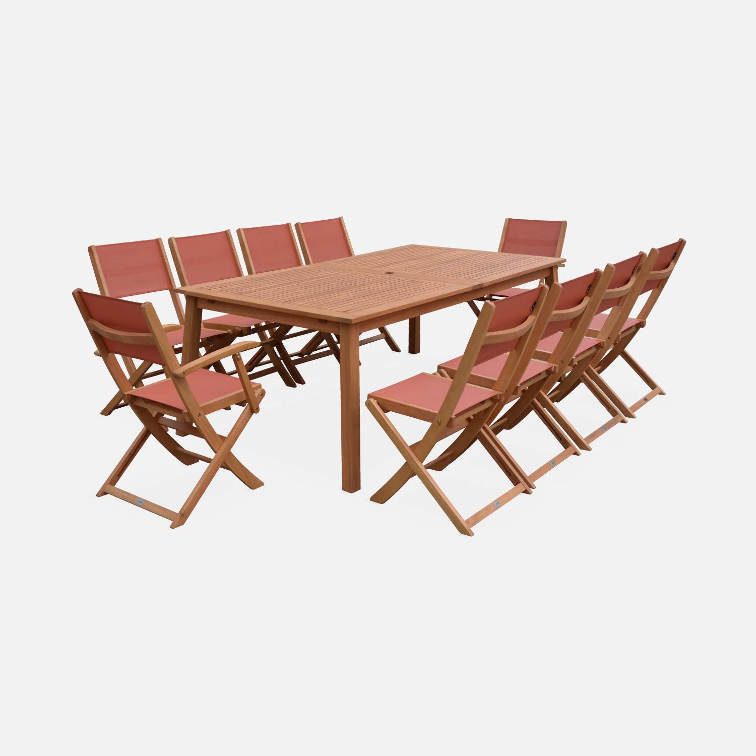 Salon de jardin en bois extensible - Almeria - avec 2 rallonges, 2 fauteuils 8 chaises, eucalyptus/textilène | sweeek