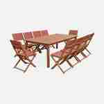 Ausziehbare Gartenmöbel aus Holz - Almeria Tisch 200/250/300cm mit 2 Verlängerungen, 2 Sesseln und 8 Stühlen, aus geöltem FSC Eukalyptusholz und Terra-Cotta Textilene Photo3