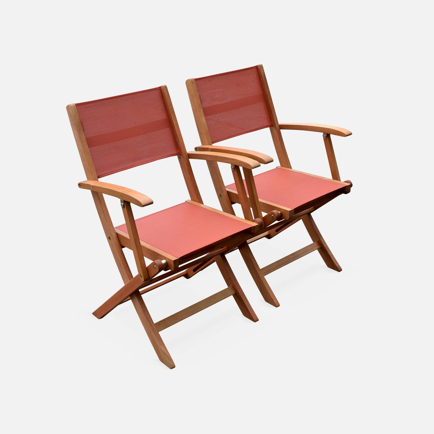 10-seater garden dining set, extendable 200-300cm FSC-eucalyptus wooden table, 8 chairs and 2 armchairs - Almeria 10 - Terracotta textilene seats Photo5