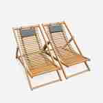 Set of 2 slatted wood deck chairs, deck chair in FSC eucalyptus and textilene with headrest cushion - Bilbao - Grey Photo3