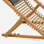 Set of 2 slatted wood deck chairs, deck chair in FSC eucalyptus and textilene with headrest cushion - Bilbao - Grey Photo5