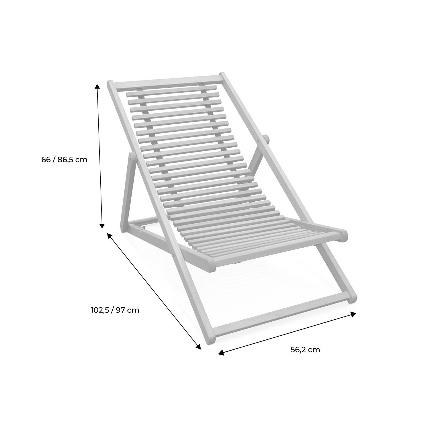 Pair of slatted wooden deck chairs, Natural