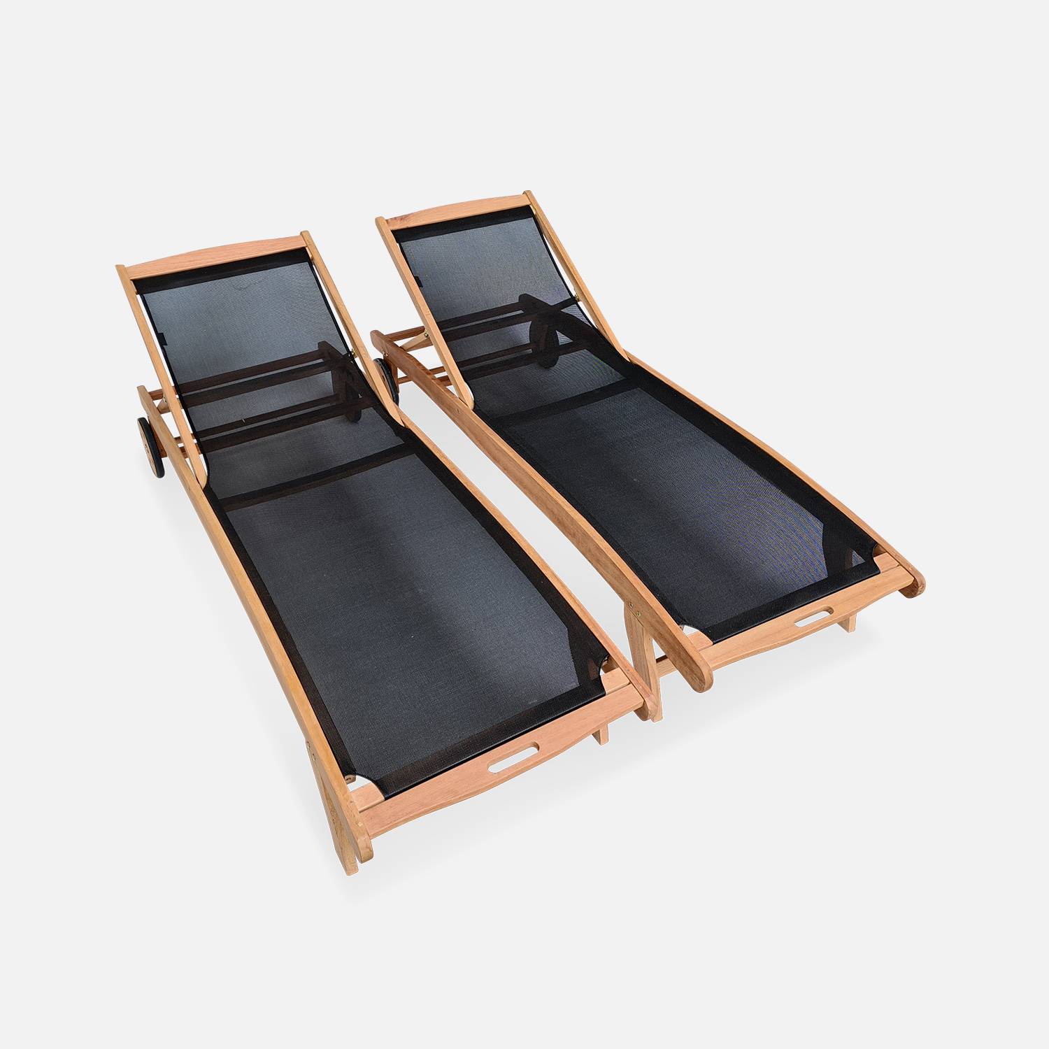 Set van 2 ligstoelen - MARBELLA - van FSC Eucalyptushout en textileen - zwart | sweeek