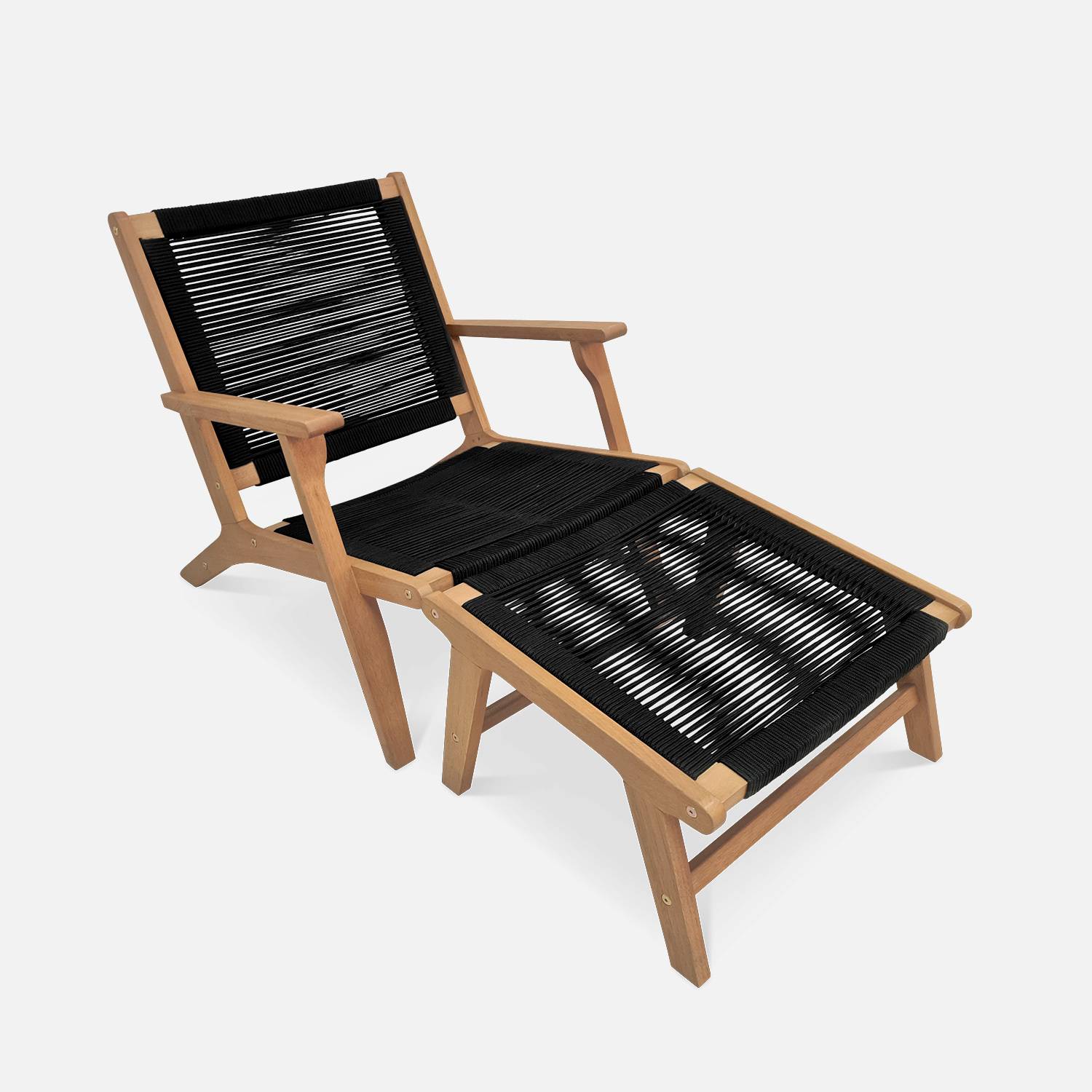 Relax stoel – CUZCO – FSC Eucalyptus , touw zwart, met voetenbank,sweeek,Photo4