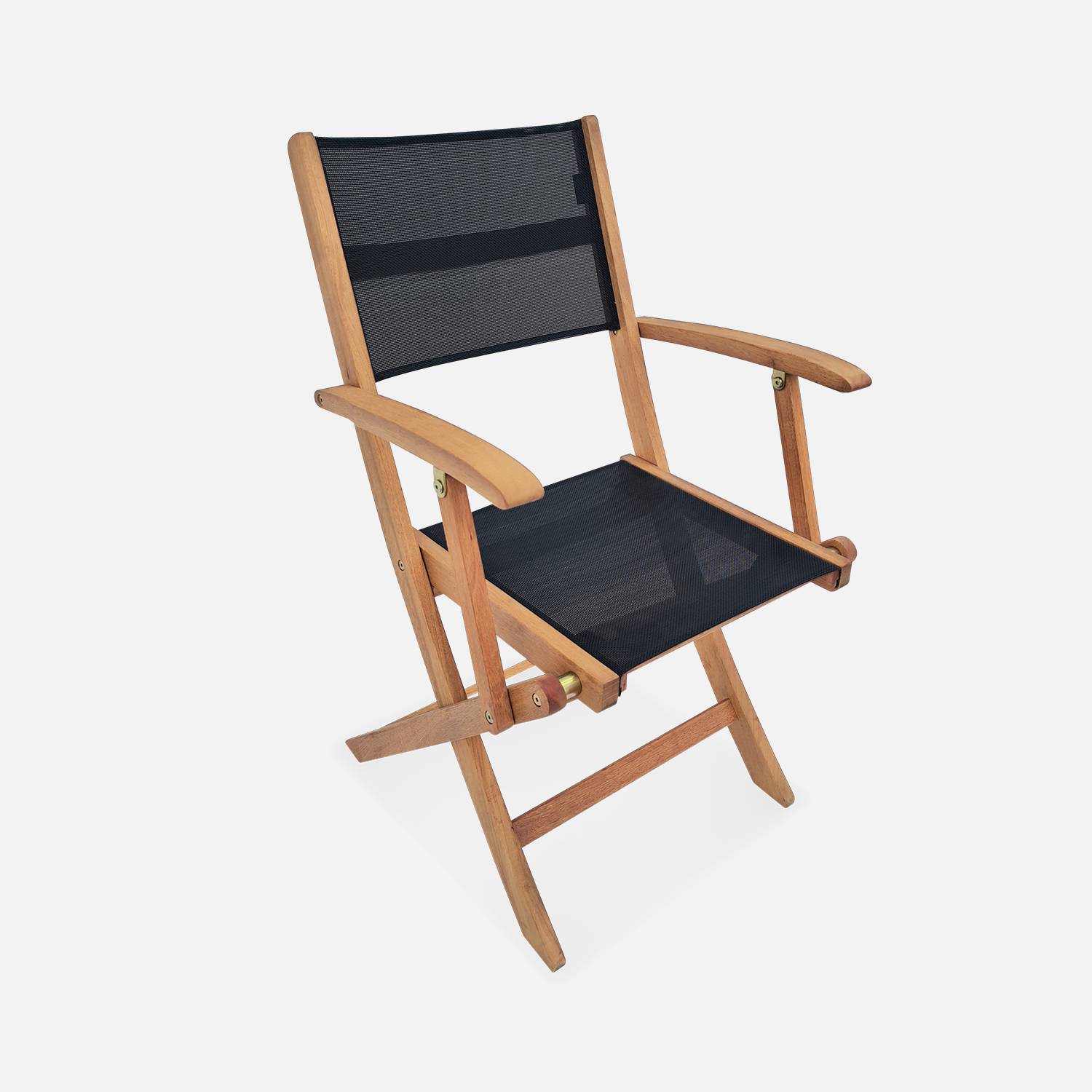 Wood and textilene garden armchairs - 2 oiled FSC Eucalyptus and textilene folding armchairs - Almeria - Black ,sweeek,Photo4