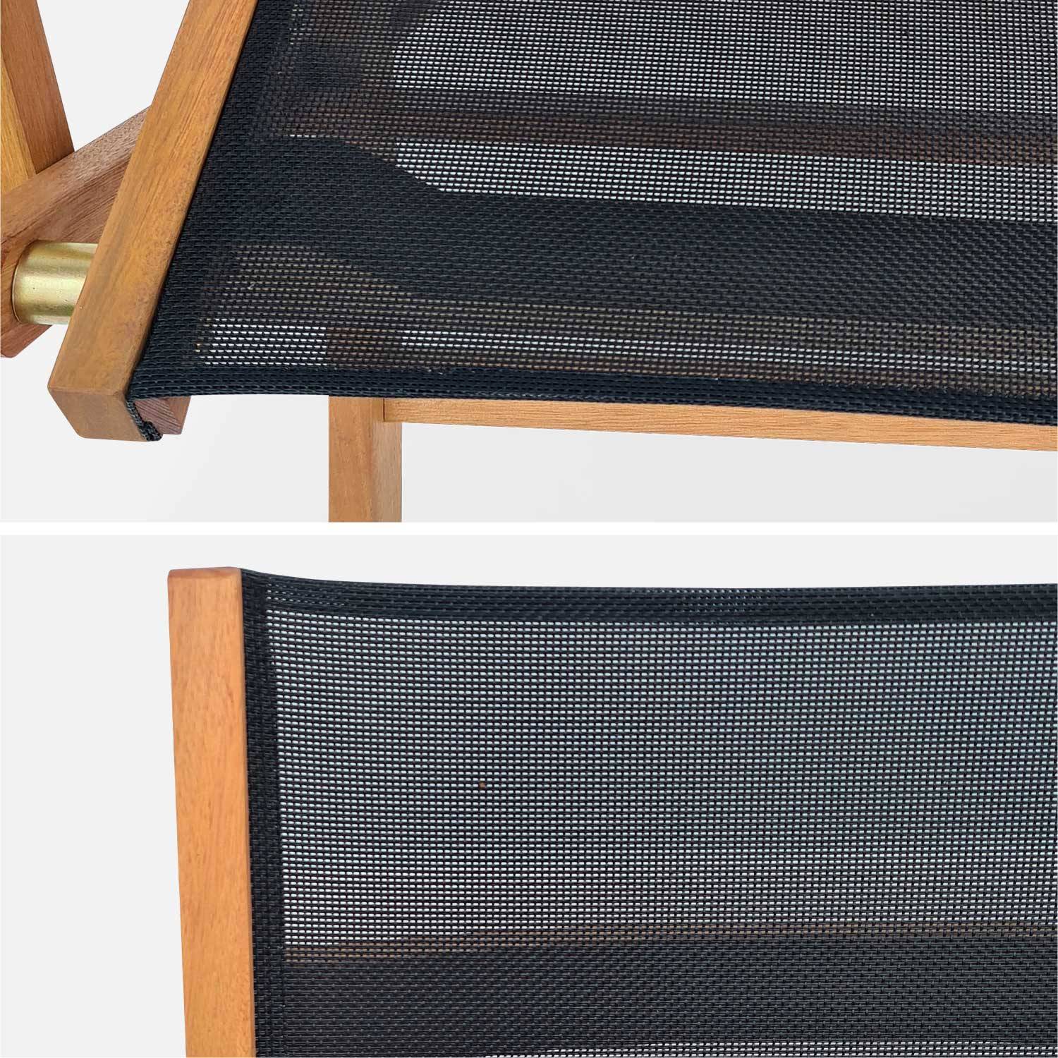 Wood and textilene garden armchairs - 2 oiled FSC Eucalyptus and textilene folding armchairs - Almeria - Black ,sweeek,Photo6