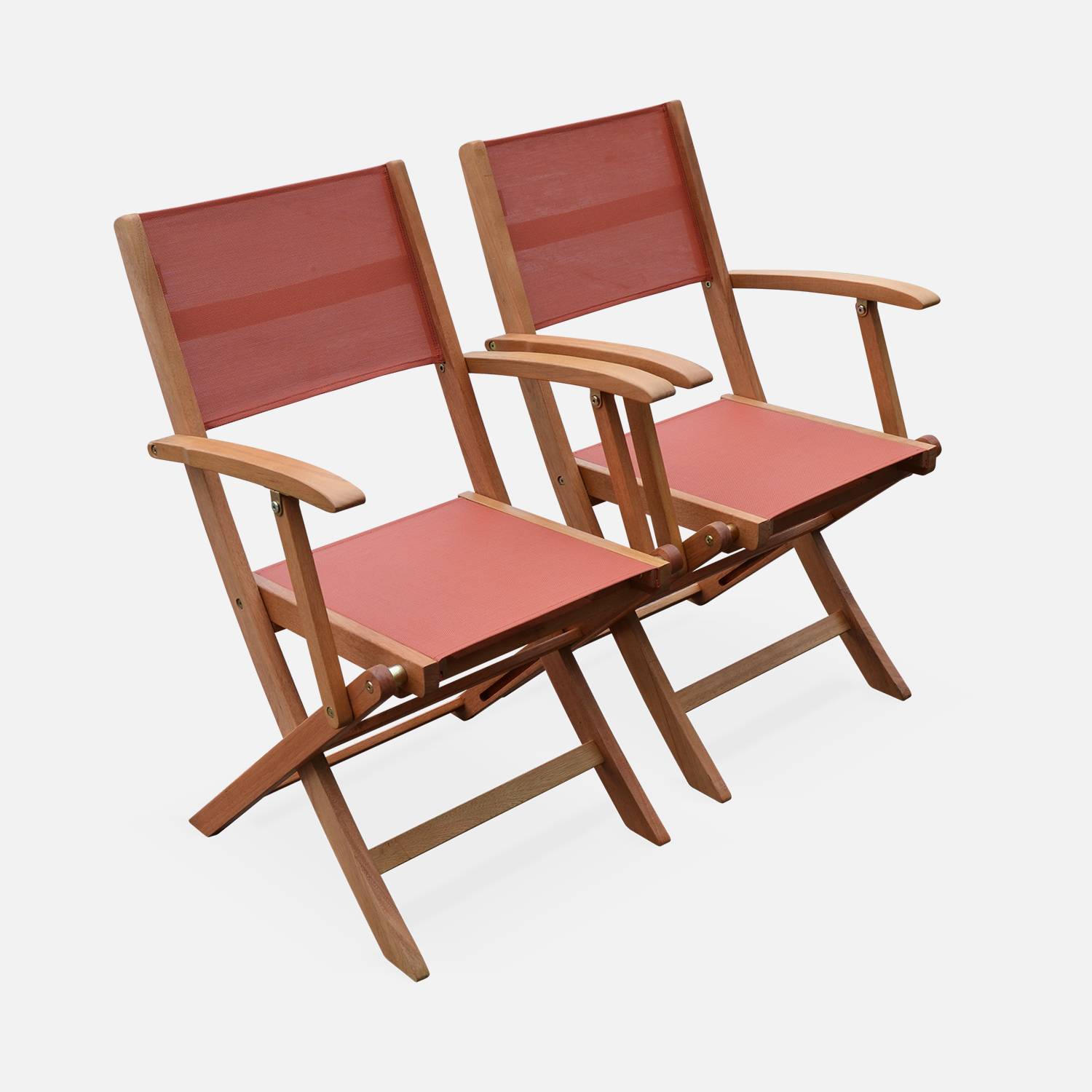 Pareja de sillas de mesa de jardín, Eucalipto, Terracota,sweeek,Photo3