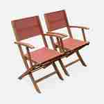 Wood and textilene garden armchairs - 2 oiled FSC Eucalyptus and textilene folding armchairs - Almeria - Terracotta Photo3