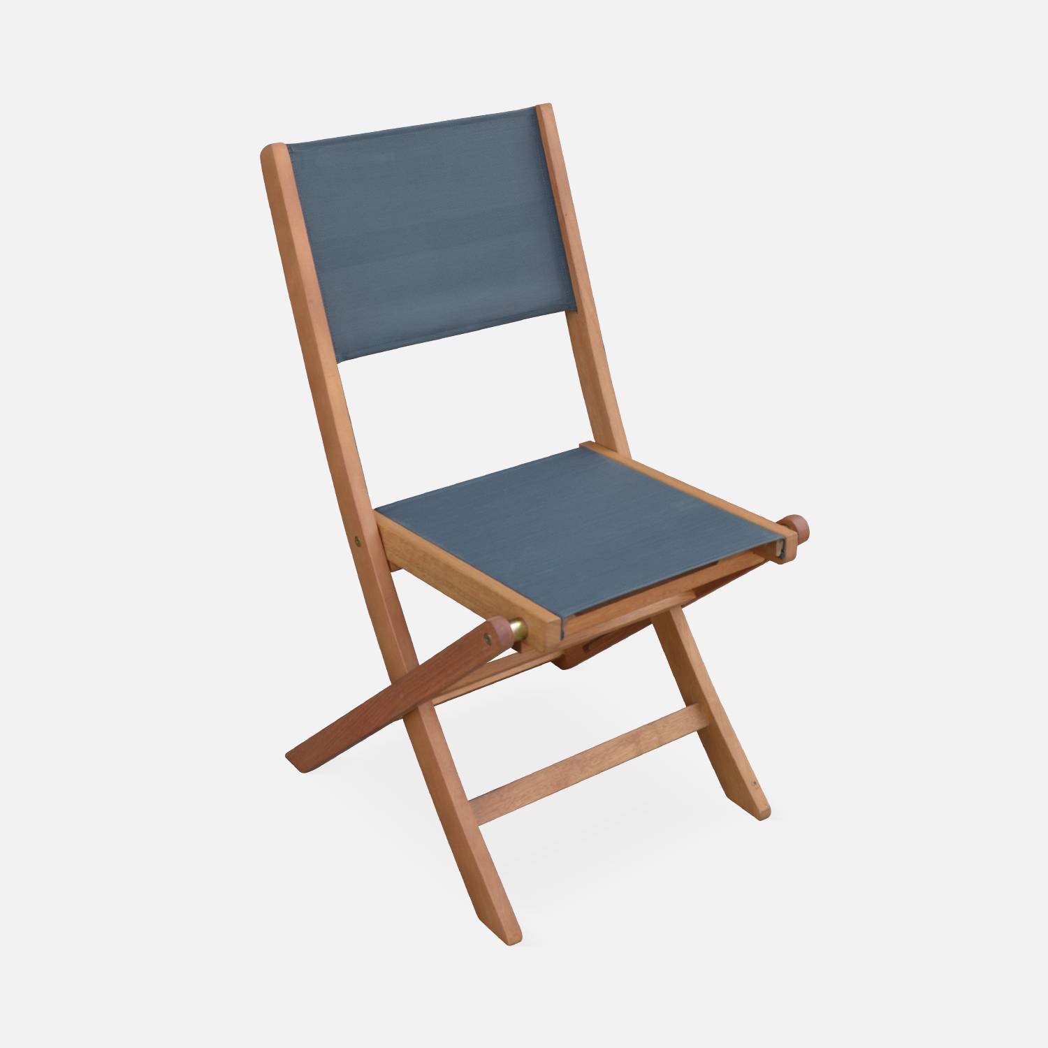 Sedie da giardino, in legno e textilene - modello: Almeria, colore: Antracite - 2 sedie pieghevoli in legno di eucalipto FSC oliato e textilene Photo4