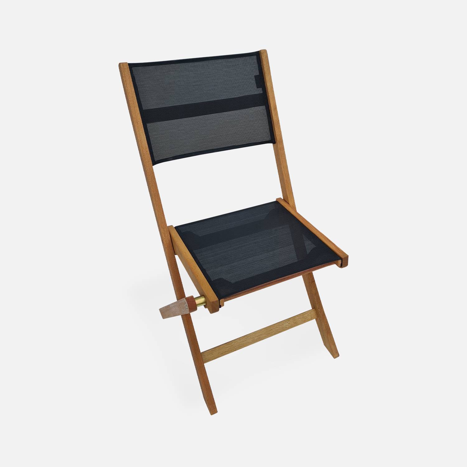 Set of 2 garden chairs in wood,  oiled FSC eucalyptus and textilene folding chairs - Almeria - Black Photo4