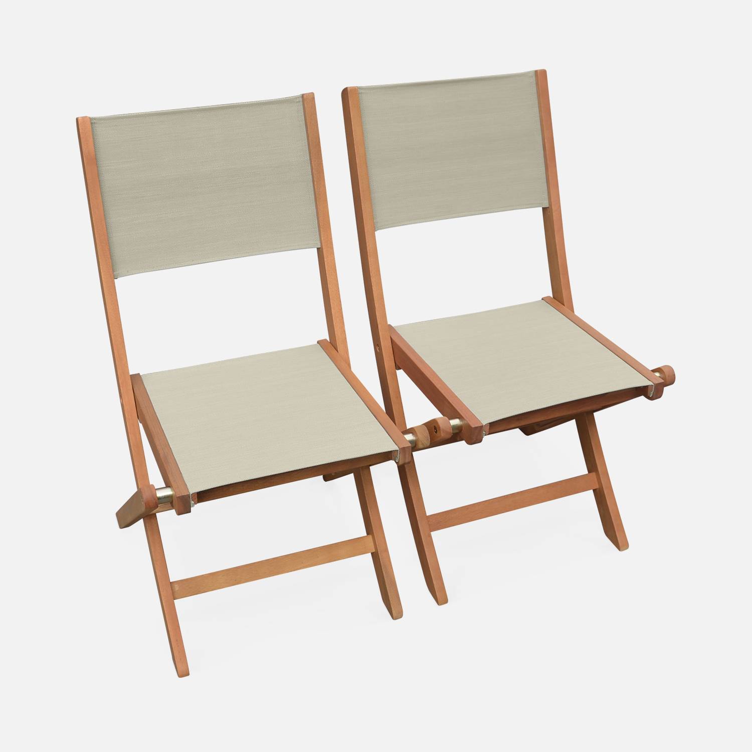 Set of 2 garden chairs in wood,  oiled FSC eucalyptus and textilene folding chairs - Almeria -  Grey taupe Photo3