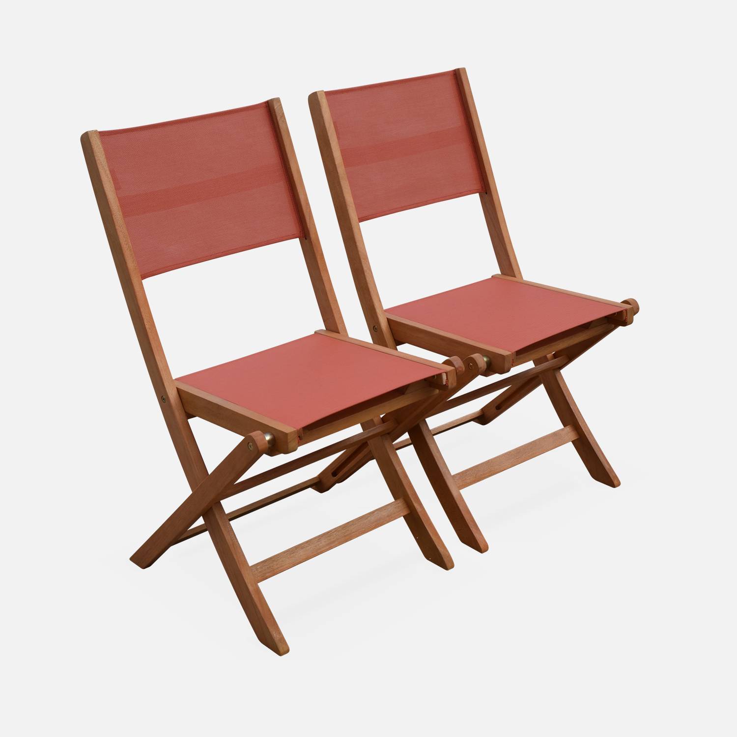 Set of 2 garden chairs in wood,  oiled FSC eucalyptus and textilene folding chairs - Almeria -  Terracotta Photo3
