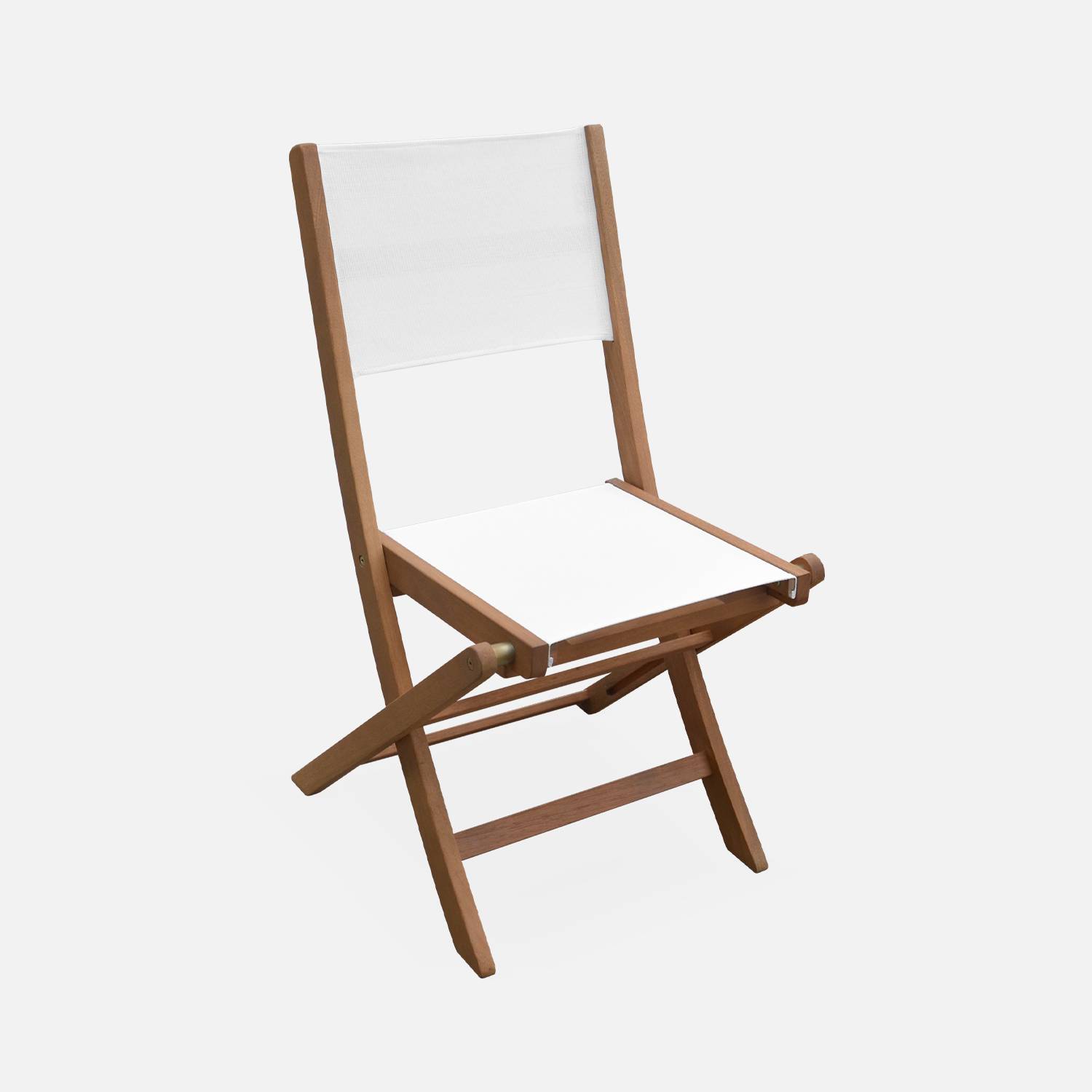 Sedie da giardino, in legno e textilene - modello: Almeria, colore: Bianco - 2 sedie pieghevoli in legno di eucalipto FSC oliato e textilene,sweeek,Photo4