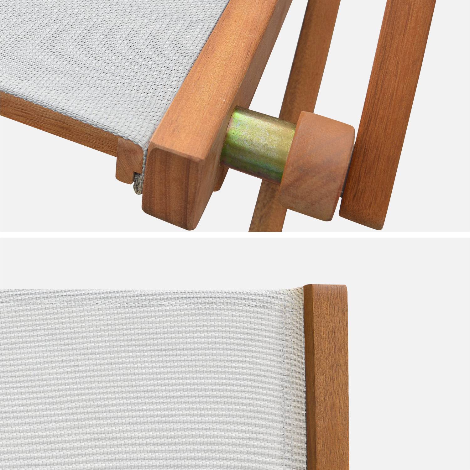 Sedie da giardino, in legno e textilene - modello: Almeria, colore: Bianco - 2 sedie pieghevoli in legno di eucalipto FSC oliato e textilene,sweeek,Photo5