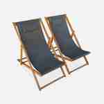 Pair of pre-oiled FSC eucalyptus deck chairs with headrest cushions - Creus - Wood/Anthracite Photo2