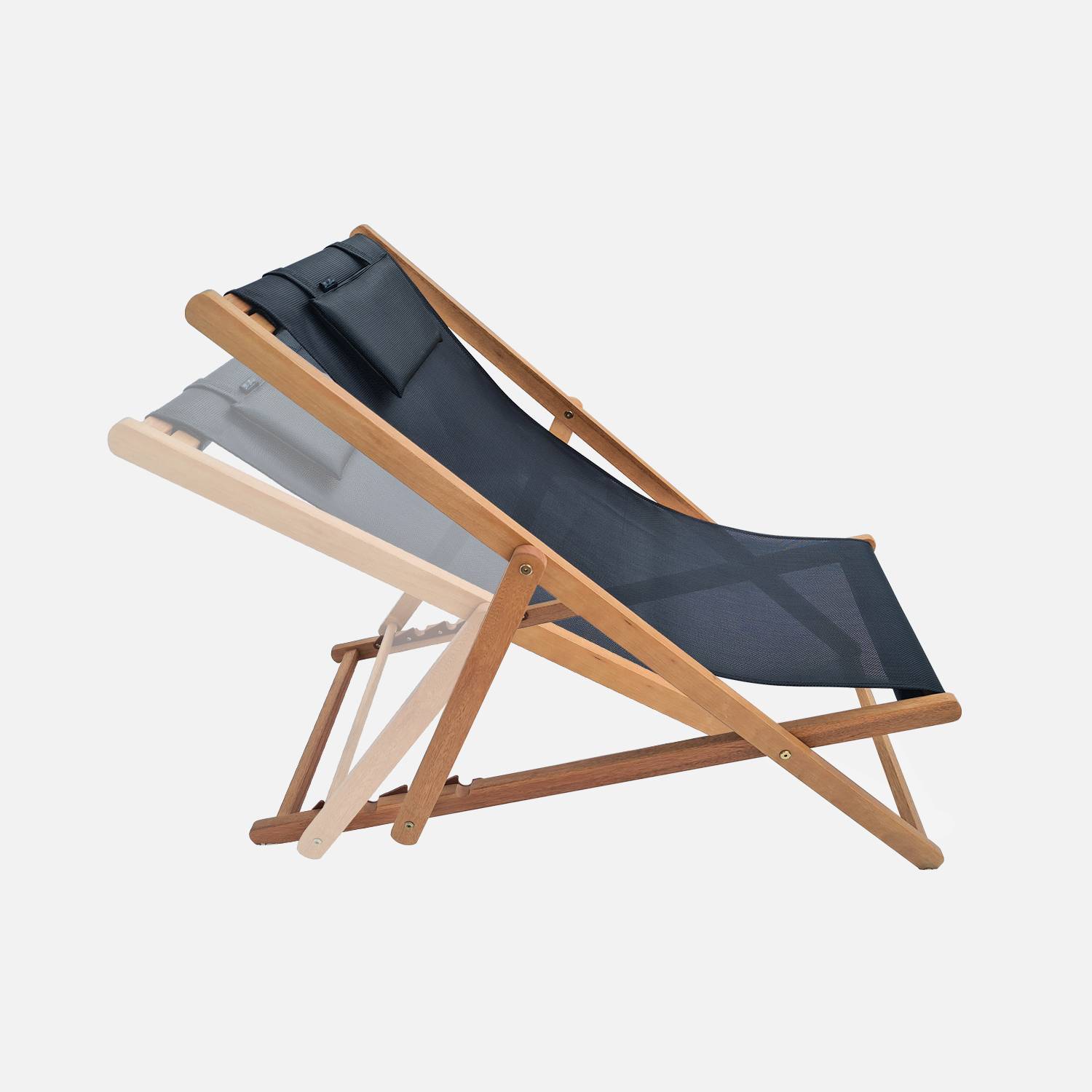 Sedie di legno - Creus - 2 sedie a sdraio in legno di eucalipto FSC oliato con cuscino poggiatesta nero Photo3